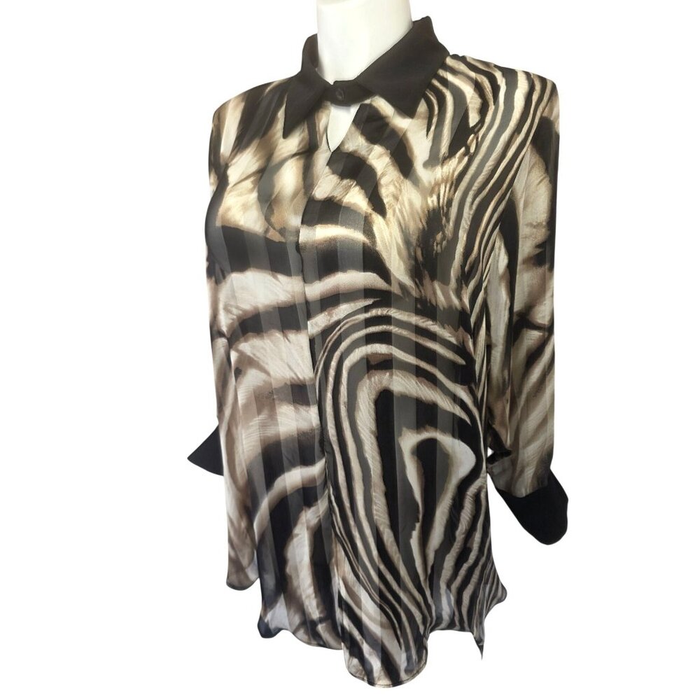 Beulah Oversized Sheer Abstract Animal Print Tunic Women One Size Black Tan NWOT